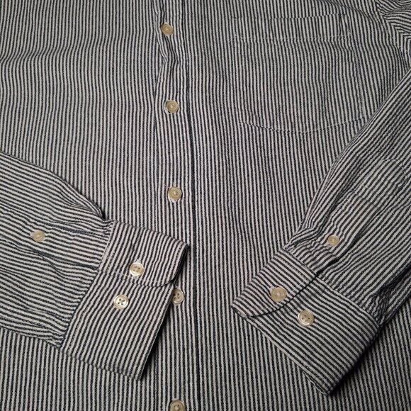 Vintage Basic Editions Hickory Stripe Shirt Men L Button Down Blue Long Sleeve - Picture 9 of 11
